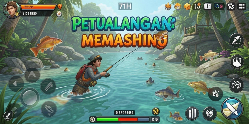 Screenshot gameplay 71H yang menampilkan suasana memancing yang menakjubkan.