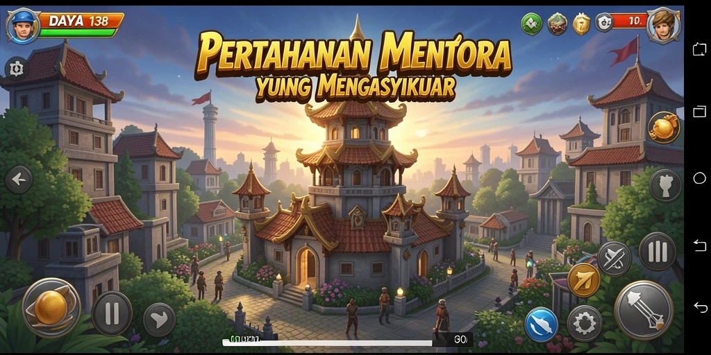 Tampilan gameplay menarik dari DAYA138 dengan menara dan musuh yang beragam.