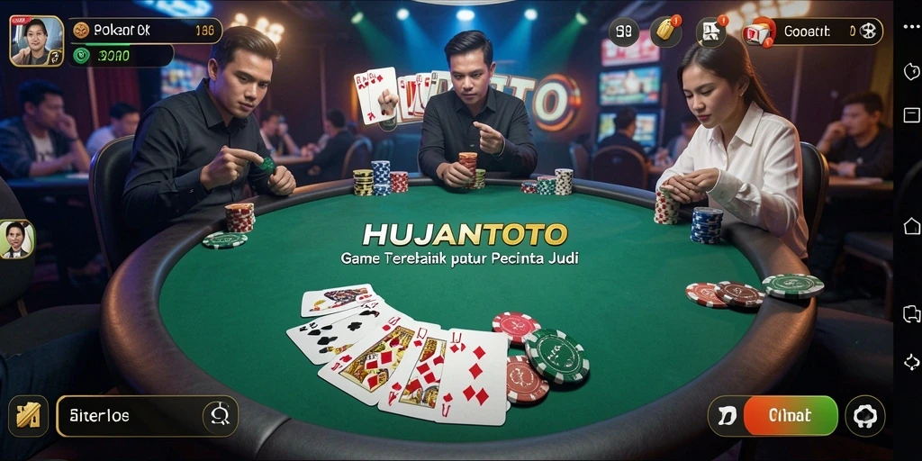 Screenshot gameplay HUJANTOTO menampilkan keseruan bermain poker.