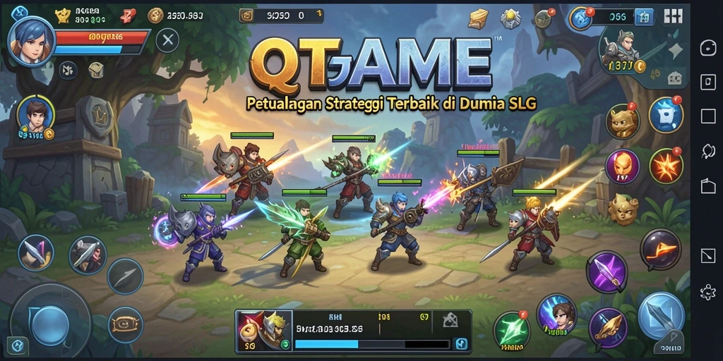 Tampilan gameplay menarik QTGAME yang menampilkan aksi strategi di lapangan.