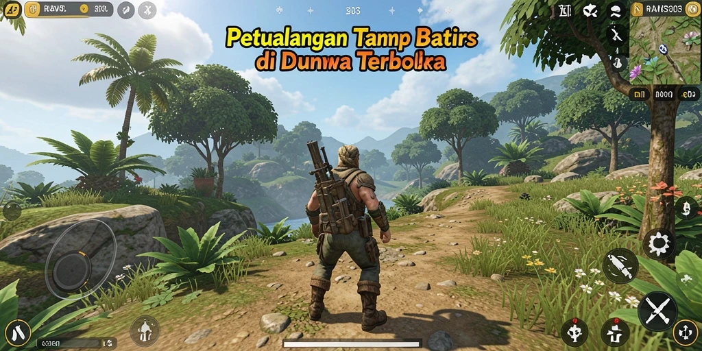 Tangkapan layar gameplay RANS303 di dunia terbuka yang luas dan penuh petualangan.