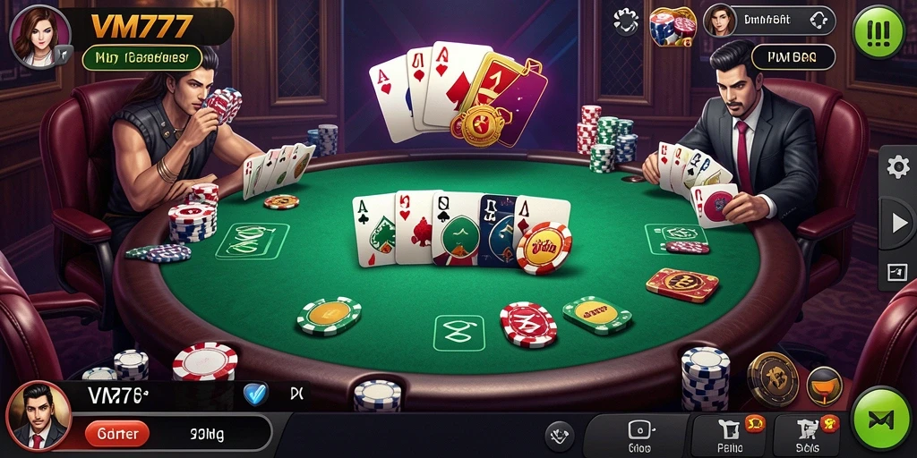 Screenshot gameplay VM777 menampilkan aksi seru dalam permainan Poker.