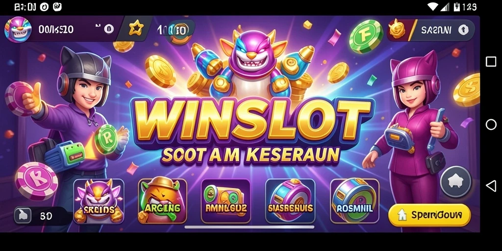 Screenshot gameplay WINSLOT menampilkan gulungan slot yang penuh warna dan efek menarik.